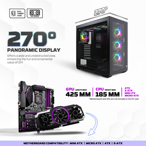 Fantech เคส CG87เกม <span class=keywords><strong>ATX</strong></span> 425มม. GPU, เคสพีซีกระจกนิรภัยติดผนังแบบพาโนรามา270องศา - Product Image 5