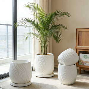 Pot de fleurs en résine à effet d'ondulation d'eau, design simple et créatif, <span class=keywords><strong>grand</strong></span> diamètre, pour plantes vertes, idéal pour Plante du paradis et Arbre de la fortune - Product Image 2