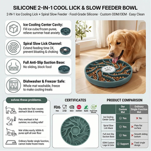 แผ่นรองเลียสำหรับสุนัขแบบ 2-in-1 พร้อมชามซิลิโคนสำหรับให้อาหารช้าแบบมีถ้วยดูด ป้องกันการสำลัก แผ่นรองให้อาหารสัตว์เลี้ยงแบบเกลียว สำหรับหน้าร้อน - Product Image 1