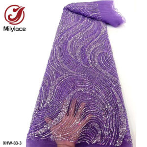 قماش دانتيل تول فرنسي مطرز بالترتر الثقيل مطرز فاخر عالي الجودة باللون البرتقالي المُحترق - Product Image 3