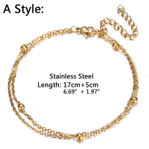 <span class=keywords><strong>Tobillera</strong></span> de doble capa para mujer, pulsera de tobillo Simple con cuentas, joyería de moda, tobilleras de acero inoxidable - Product Image 4