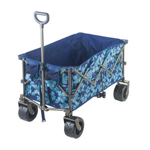 Chariot de jardin/chariot de plage pliable en acier pour extérieur avec sac de rangement, équipé d'un porte-outils/porte-boissons, conception étanche à quatre roues - Product Image 2