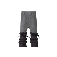 İlkbahar Sonbahar Çocuk Unisex Elastik Belli Peluş Kalın Fiyonklu Örgü Katlı Tayt Bebek Pantolonu