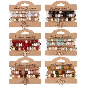 Fashion Jewelry Boho Tree Of Life Beaded <b>Bracelets</b> Women's Multi Layer Elastic Crystal Rhinestone Gift <b>Set</b> - Product Image 1