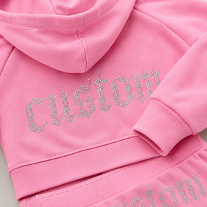 Ensemble streetwear deux pièces Y2K personnalisé pour femme en coton délavé <span class=keywords><strong>vintage</strong></span>, comprenant un sweat à capuche court orné de strass et un short de sport, avec logo personnalisé - Product Image 3