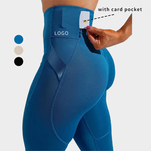 Pantalon de yoga avec logo personnalisé, leggings de yoga <span class=keywords><strong>taille</strong></span> <span class=keywords><strong>haute</strong></span> en polyester spandex avec boucle latérale élastique pour adultes avec poche pour cartes, leggings à lifting des fesses - Product Image 6