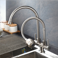 Nouvelle Arrivée Robinet de Cuisine Mural en Acier Inoxydable 304 Brossé Luxe Léger à 2 Poignées avec Douchette Extractible Rotative à 360 Degrés