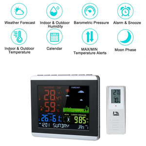 Kỹ thuật số điện tử không dây đài phát thanh kiểm soát sáng tạo Đồng hồ bàn thời tiết trạm nhiệt độ độ ẩm Dự báo với báo động báo lại - Product Image 5