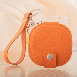 Leather Compact <b>Mirror</b> Keychain Round Double Sided Folding Makeup <b>Mirror</b> Portable With Strap Orange Rounded <b>Square</b> Leather - Product Image 6