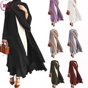 2 Pieces Dress Islamic Maxi Clothing Muslim Dresses Abaya Fashion Dubai Arab Turkey Crepe for Women Muslim Solid Color Adults
