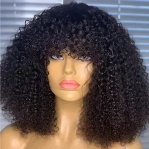 Full Density Human Hair Kinky Curly Machine Made Bob Wig Ready To Ship 100% Human Hair Natural Color Kinky Curl Machine Made Wig