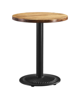 Table de bistrot classique moderne en chêne rouge avec base robuste en fonte, polyvalente pour l'intérieur et l'extérieur, idéale pour la salle à manger, les hôtels, les chambres, les cafés écologiques, en métal