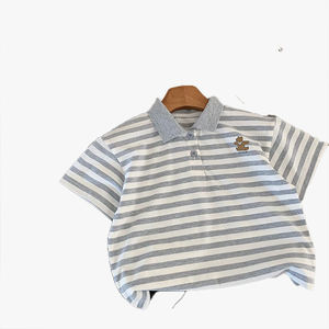 Polo à manches courtes pour garçons, T-shirt rayé pour enfants, nouveau style d'été, haut tendance à motif de dessin animé pour jeunes enfants - Product Image 5
