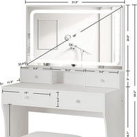 Ensemble de coiffeuse avec miroir LED, prise de courant réglable, 4 tiroirs, écologique, pour chambre et salle de bain, en panneau importé