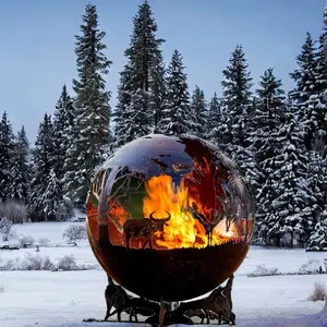Outdoor Garden Corten Round Fire Ball Charcoal Fire Pit Metal Fire Ball Corten Steel Brazier Fireball