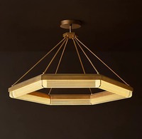 Grand Lustre Hexagonal de Luxe en Laiton et Cristal, Suspension Moderne en Anneau pour Intérieur, Idéal pour Salon, Hall d'Entrée, Villa