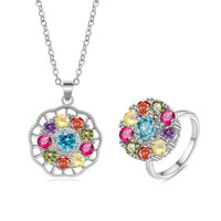 Rotating Zirconia Flower Pendant Necklace Accessory Set Anti-anxiety Adjustable Ring Fashionable Wedding Jewelry Gift