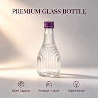 Bouteille en verre transparente de 200 ml à nervures verticales, logo personnalisé pour vin de fruits, liqueur, boisson