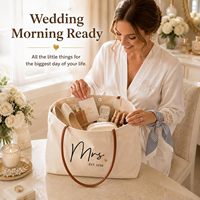 Sac fourre-tout en toile importé Ugiftcorner avec poignée en cuir et poche, idéal pour les enterrements de vie de jeune fille, les fiançailles, les lune de miel et les mariages – Collection Mariée