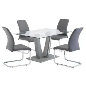 Mesa de comedor de vidrio templado transparente, Rectangular, moderna, con pata de MDF V