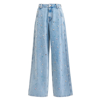 Jean ample Baggy taille basse délavé vintage pour femmes droit décontracté coloré strass diamants respirant Denim Sexy Vintage