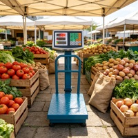 Balance plateforme commerciale numérique pliable 150 kg avec triple affichage LED et calcul du prix pour marché agricole