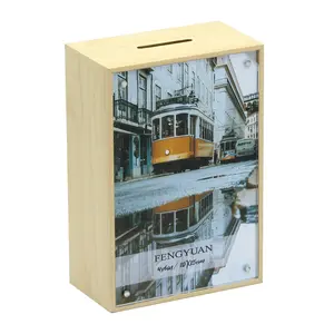 2021 High Quality Durable Wooden Withdrawing Transparent Money Can Coin Saving Box Storage Box