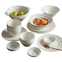 Vaisselle en céramique en gros directement de l'usine : Ensemble de bols et assiettes en porcelaine blanche minimaliste, style crémeux, compatible micro-ondes