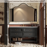 Meuble-lavabo sur pied de style rétro américain avec vasque, armoire en bois massif avec miroir intelligent et rangement pour salles de bain modernes