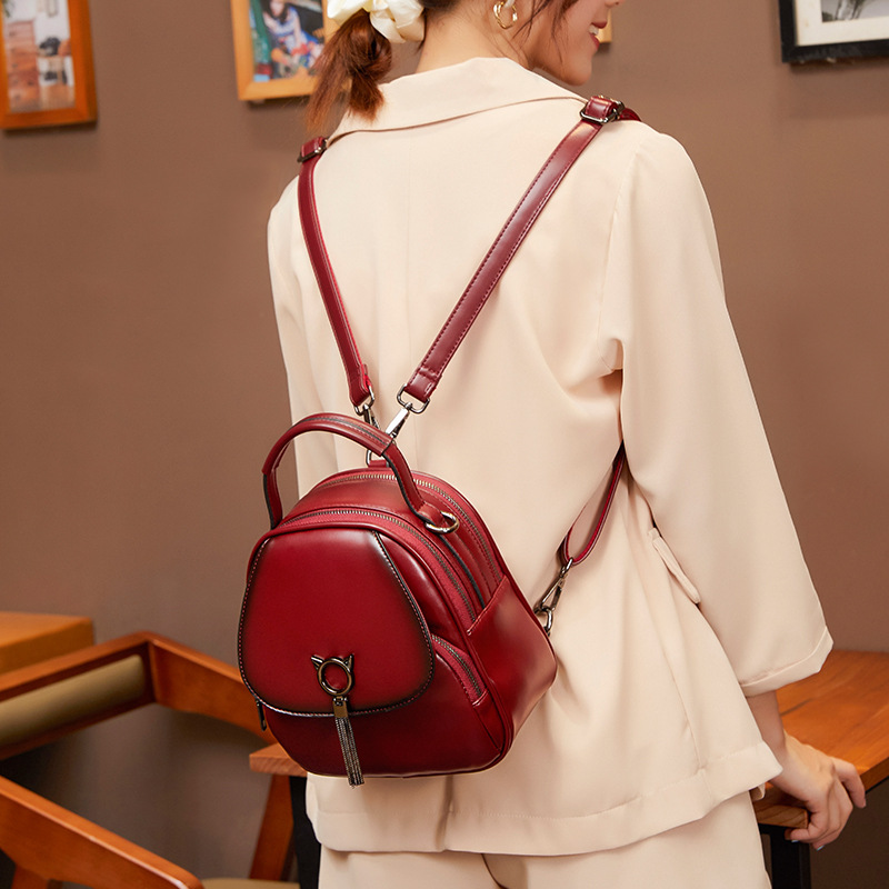 【MUCENT】 AREN TWO POCKET LEATHER MINI BACKPACK UNISEX Fashion Women Mini Backpack Solid Color Small Backpacks