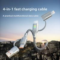 Cable de Datos Trenzado Cuatro en Uno con Luz Intermitente de Siete Colores de 65W, Conectores USB-A/Tipo-C para Transferencia de Datos de Teléfonos Móviles
