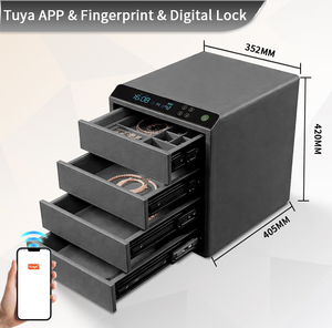 CEQSAFE Coffre-fort intelligent à empreintes digitales en cuir de luxe, 4 couches, haute capacité, pour la maison, le bureau et la voiture, avec tiroir à bijoux - Product Image 4