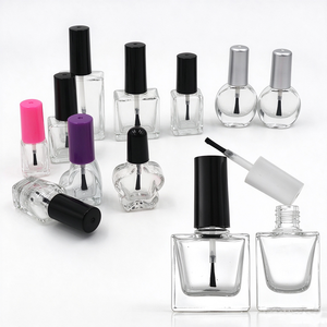 Flacon de vernis à ongles en verre transparent de 10 ml et 15 ml, flacon vide avec bouchon à pinceau, forme multiple (carré, rond, fleur), conteneur en verre pour nail art - Product Image 1