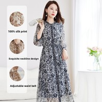 Robe d'été 2026 en soie de mûrier 100% pour femme, grande taille, col en V, imprimé georgette, amincissante, avec laçage, modèle usine