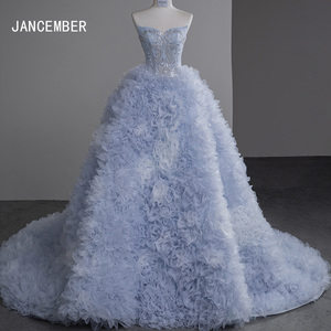 Robe de soirée longue en tulle plissée avec appliques de fleurs 3D et sequins pour femme, style princesse, coupe trapèze, Sfy35 - Product Image 1