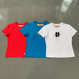 Wholesale Solid Color Casual Cotton Jersey Fabric T Shirt Custom High Quality Logo Workout Crew Neck Women Slim Fit Crop <b>Top</b> - Product Image 5