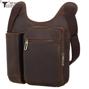 Tiding Men's Crossbody Bag Genuine Leather Tactical Shoulder Bag Dark <b>Brown</b> Adjustable Strap Outdoor Hiking Casual <b>Backpack</b> - Product Image 1