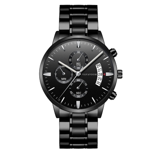 Montre chronographe de style pilote pour homme, lunette tachymètre, phase de lune, bracelet en cuir noir - Product Image 3