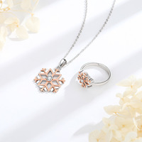 Ensemble de bijoux de mode Merryshine en argent sterling 925 sans ternissement avec zircon rose, boucles d'oreilles et collier flocon de neige de Noël