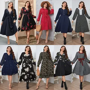 Elegante Herbst Winterkleider für Frauen Plus Size Maxi kleid Langarm V-Ausschnitt Große A-Linie Freizeit kleider für Frauen