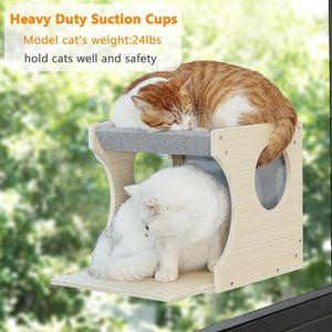 Cross-border Nordic style solid wood <b>window</b> sill <b>cat</b> <b>bed</b> with suction cup double-layer <b>cat</b> climbing frame pet furniture all - Product Image 3