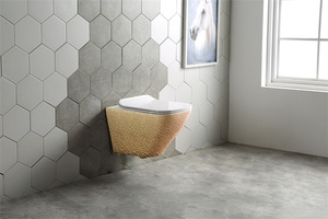 ไร้ขอบชุบทองติดผนังสีห้องน้ำชามพอร์ซเลนเซรามิกแขวนผนังห้องน้ำ - Product Image 3