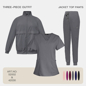 Set di Divise Mediche per Donne: Top con Scollo a V e Pantaloni Cargo con Giacca Termica, Uniformi Infermieristiche Disponibili in Diversi Colori 42030+52002 - Product Image 4
