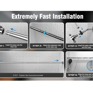 <span class=keywords><strong>Kit</strong></span> de <span class=keywords><strong>Douche</strong></span> Américain en Acier Inoxydable 3 Fonctions Encastré avec Double Pommeau de <span class=keywords><strong>Douche</strong></span>, Support Mural et Bras d'Extension pour Couples - Product Image 3