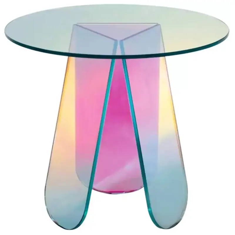 Acrylic Rainbow Color Coffee Table Iridescent Acrylic End Round Side Table Modern Accent TV Table for Living Bed Room Decor