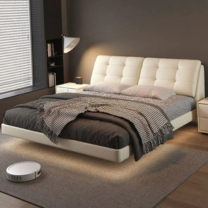 Cadre de <span class=keywords><strong>lit</strong></span> flottant en cuir noir capitonné avec lumières LED, <span class=keywords><strong>lit</strong></span> plateforme moderne et minimaliste pour chambre d'<span class=keywords><strong>adulte</strong></span> - Product Image 2