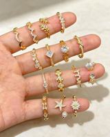 Cincin Emas Rantai Ramping & Cincin Terbuka Motif Evil Eye, Ukuran Dapat Disesuaikan, Cincin Jari Bertumpuk Kristal CZ Berkilau untuk Wanita Muda