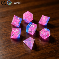 Ensemble de dés polyédriques en résine dégradé rose-bleu irisé, transparents, polis à la main, pour jeux de rôle