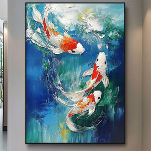 Grande decorazione per la casa fatta a mano in acrilico Fengshui moderna pittura cinese 3D Koi pesce arte della parete per il soggiorno - Product Image 4
