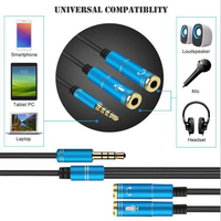 Cable AUX de 3.5mm para Auriculares, 1 Hembra a 2 Machos, Cable Divisor de Audio Estéreo en Y
